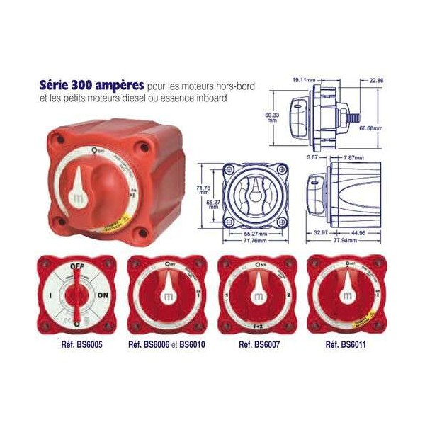 Circuit breaker for 2 independent batteries 2 positions, 2 inputs 300A - N°2 - comptoirnautique.com