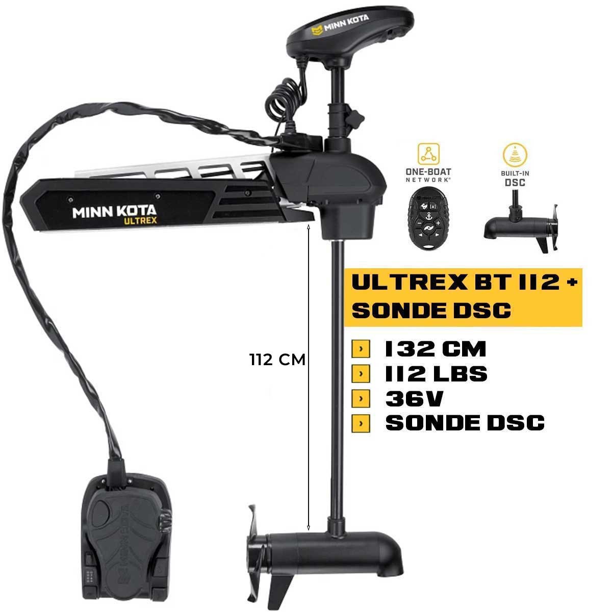 MK-1368896 - moteur avant Minn Kota ULTREX 112 Lbs GPS 36V 132 cm + sonde DSC avec micro-télécommande et pédale