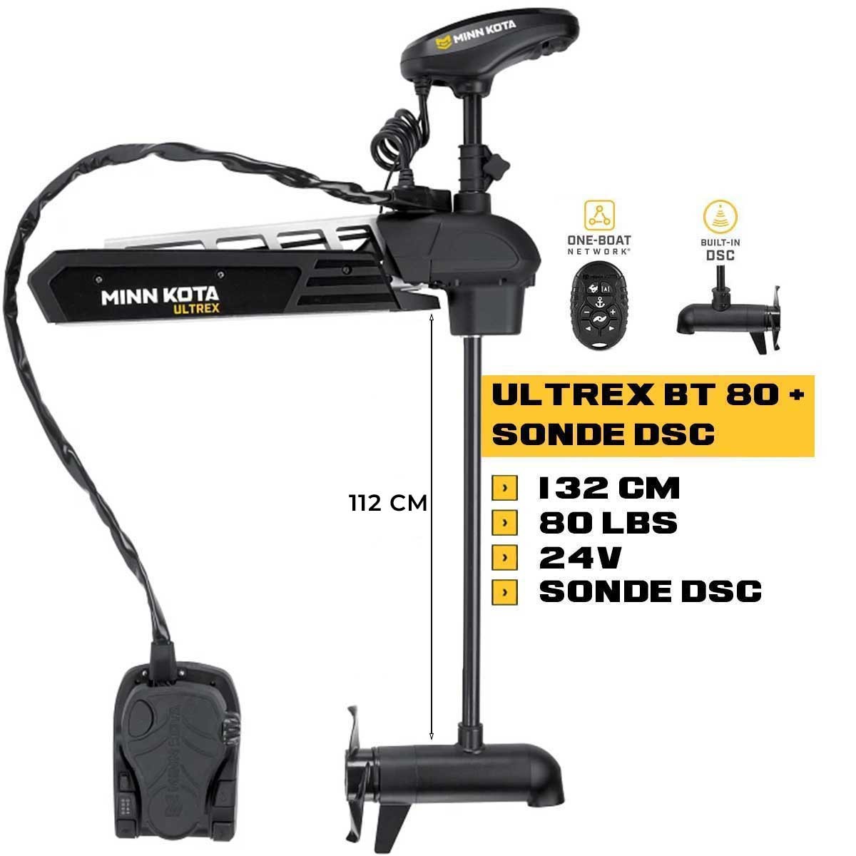 MK-1368891 - Moteur avant Minn Kota ULTREX BT 80 Lbs 24V 132 cm + sonde DSC avec micro-télécommande et pédale