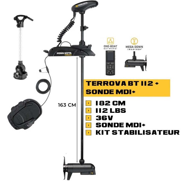 MK-1358316 - Moteur avant Minn Kota TERROVA 112 Lbs GPS 36V 182cm + sonde MDI+ avec télécommande, pédale et kit stabilisateur - N°4 - comptoirnautique.com