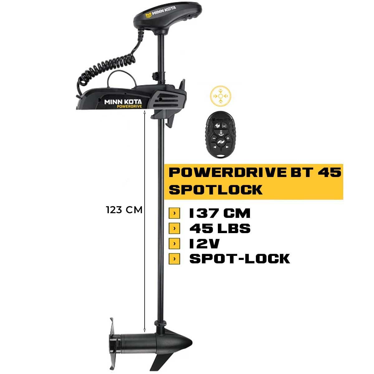 MK-1358440 - Moteur électrique avant Minn Kota POWERDRIVE 45 Lbs GPS Spot-Lock 12V 137 cm avec micro-télécommande