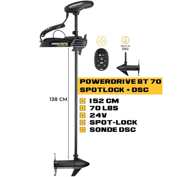 Moteur électrique avant Minn Kota POWERDRIVE BT 70 Lbs Spot-Lock 24V 152 cm avec micro-télécommande et sonde DSC intégrée - N°3 - comptoirnautique.com