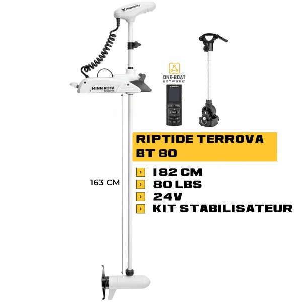 MK-1363787M - Moteur avant mer Minn Kota RIPTIDE TERROVA 80 Lbs GPS 182 cm 24V + kit stabilisateur d'arbre moteur - N°4 - comptoirnautique.com
