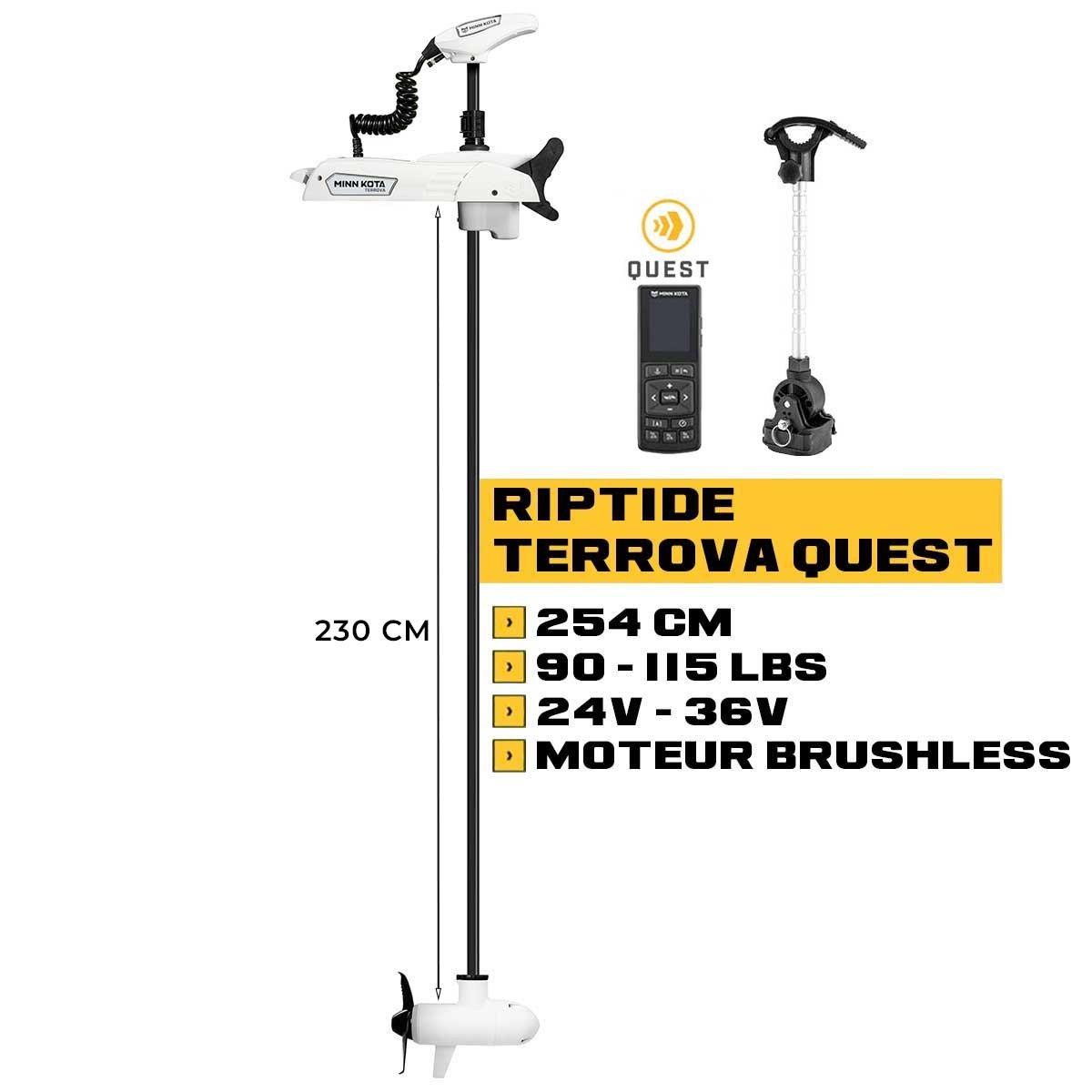 Moteur avant Minn Kota RIPTIDE TERROVA QUEST + télécommande - 254 cm - 24V/36V - 90/115LBS - eaux salées