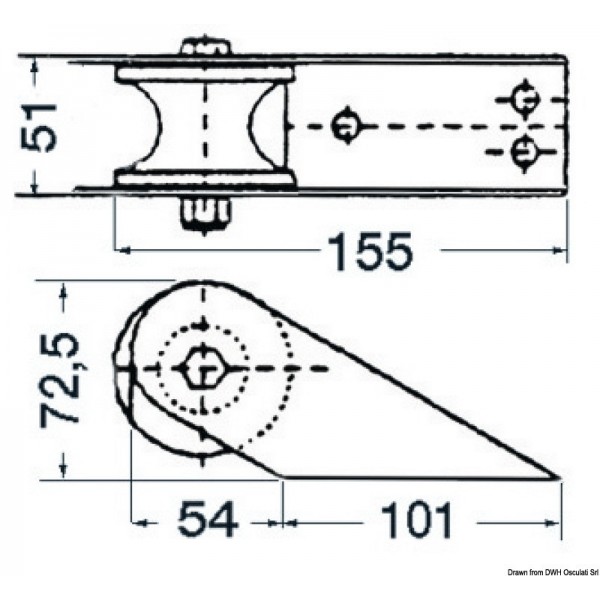 Rullo di prua in acciaio inox 155 x 51 mm - N°2 - comptoirnautique.com