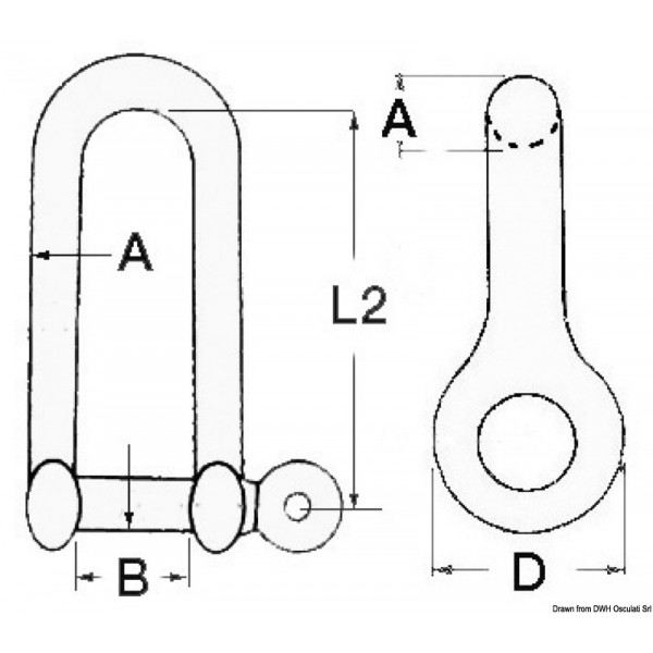 Manilha de 4 mm de comprimento AISI 316 - N°2 - comptoirnautique.com