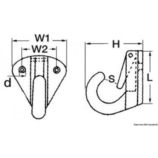 Piastra di base in AISI 316 con gancio di base da 10 mm - N°2 - comptoirnautique.com