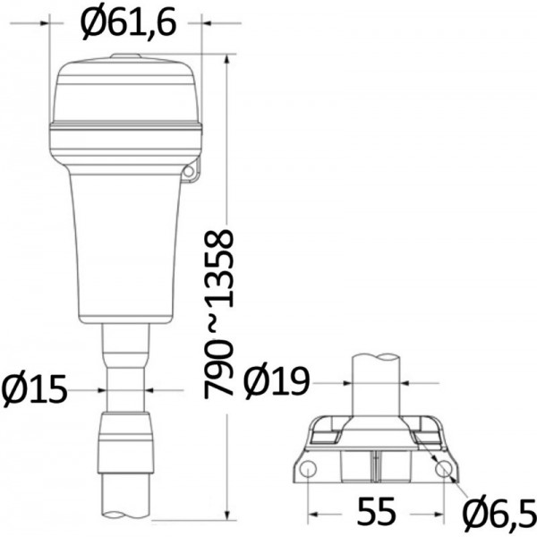 Luce di navigazione a LED bianca a 360° su tubo telescopico - N°2 - comptoirnautique.com