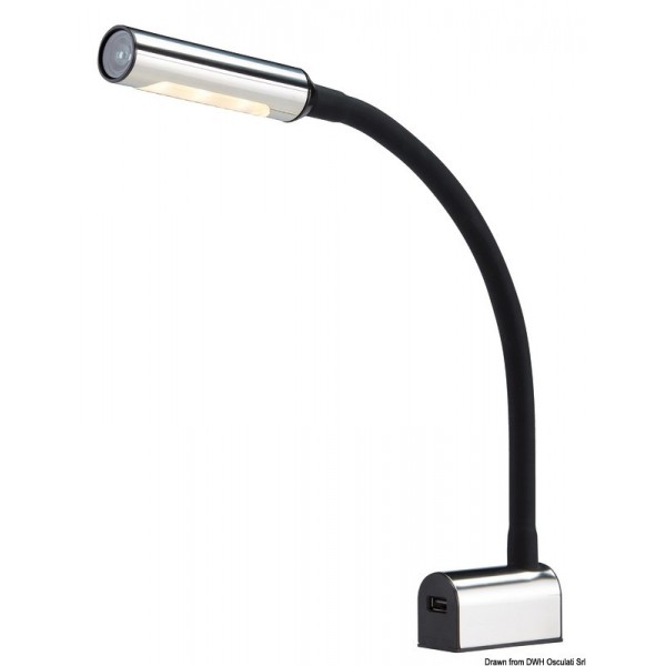 Gelenkiger LED-Lesespot Edelstahl Silikon schwarz - N°1 - comptoirnautique.com