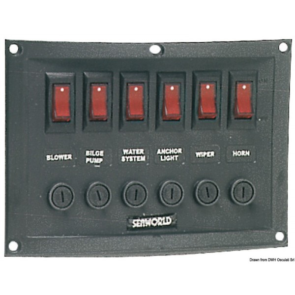 Tableau électrique horizontal avec 6 interrupteurs  - N°1 - comptoirnautique.com 