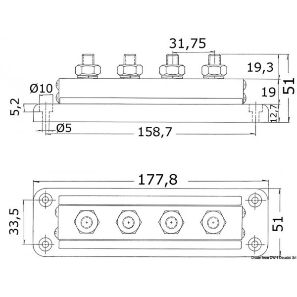 Barrette support Bus-Bar 4 x 10 mm  - N°2 - comptoirnautique.com