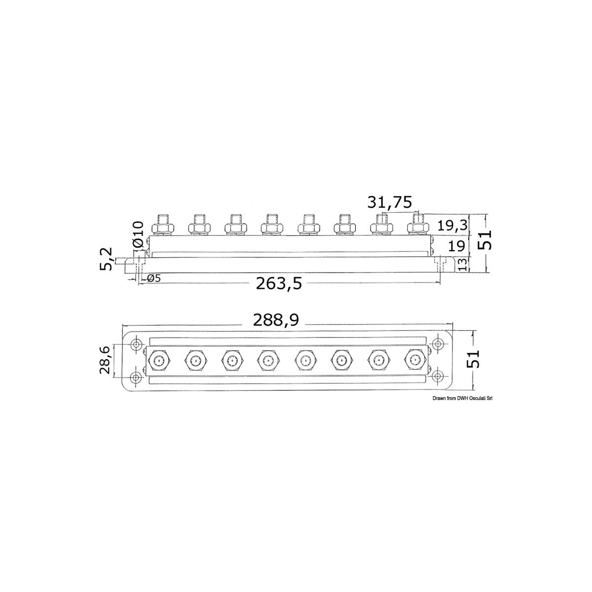 Osculati Barrette support Bus-Bar 8 x 10 mm OSC-14.209.22 - Comptoir ...