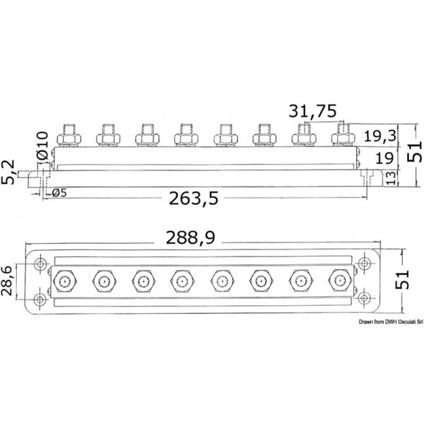 Listón soporte Bus-Bar 8 x 10 mm - N°2 - comptoirnautique.com