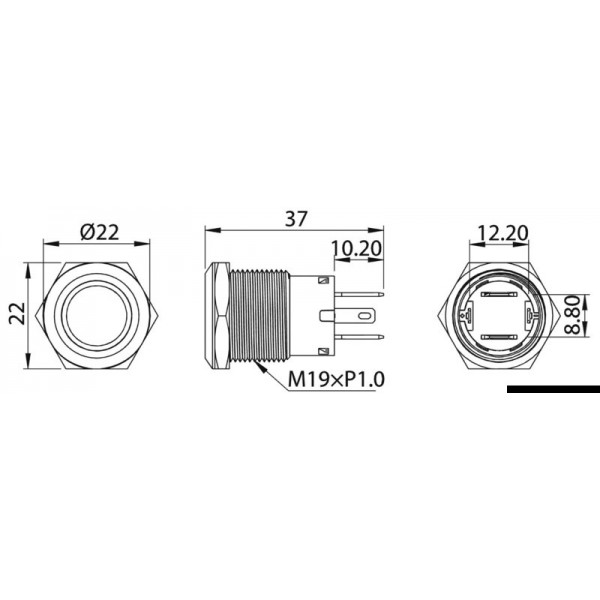 Acciaio inox FLAT ON-OFF Interruttore rosso 12 V  - N°3 - comptoirnautique.com