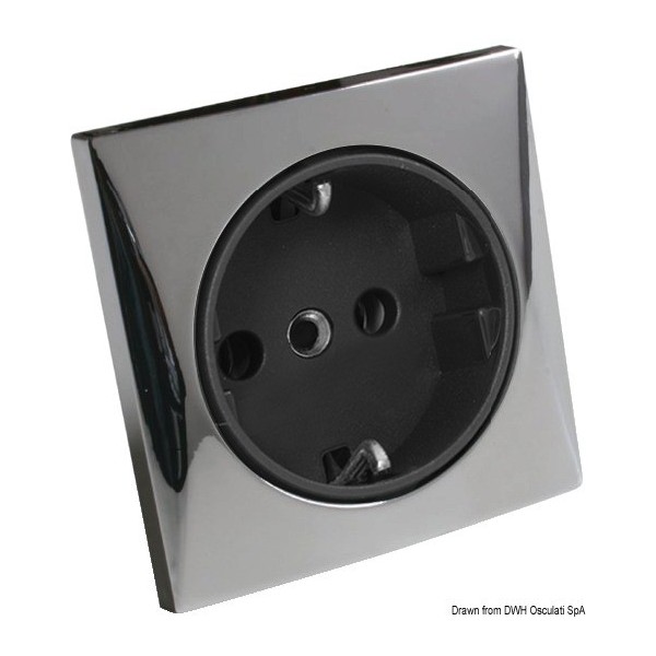 AC 220V Schuko socket, chrome-plated - N°1 - comptoirnautique.com