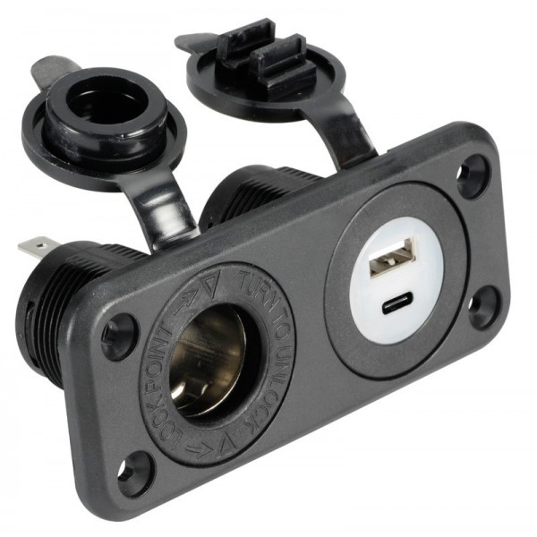 Presa accendino-sigari + doppia USB-A USB-C nero - N°1 - comptoirnautique.com