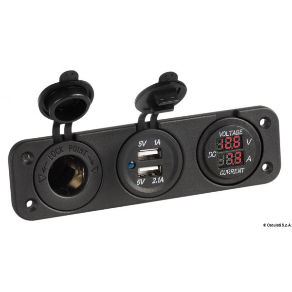 Voltmetro e amperometro digitali, presa da 12 V, USB - N°1 - comptoirnautique.com