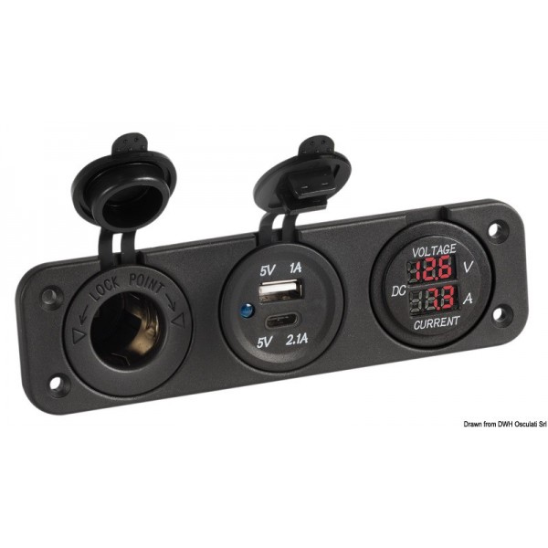 Voltmetro e amperometro digitali + doppia presa USB Tipo A C 12V - N°1 - comptoirnautique.com