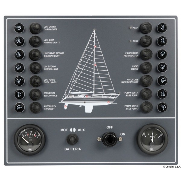 Tableau électrique bateau à voile 14 interrupteurs  - N°1 - comptoirnautique.com 