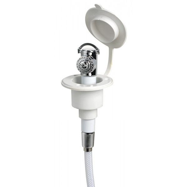 Doccia a pulsante, finitura bianca Tubo flessibile in PVC, 4 m Fissaggio al piano - N°1 - comptoirnautique.com