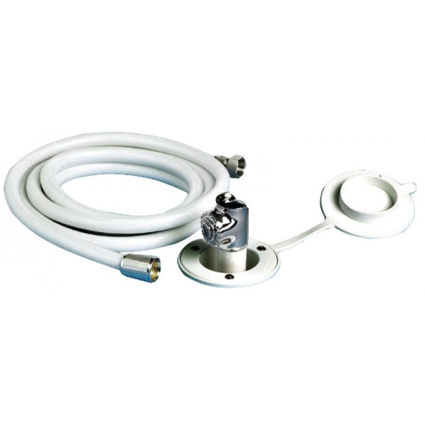 Doccia a pulsante, finitura bianca Tubo flessibile in PVC, 4 m Fissaggio al piano - N°2 - comptoirnautique.com
