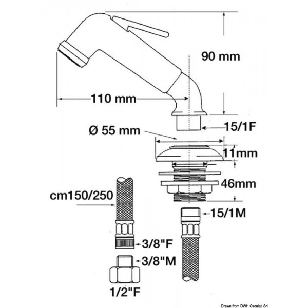 Wasserhahn-Duschkopf 3/8" 1,5 m - N°2 - comptoirnautique.com