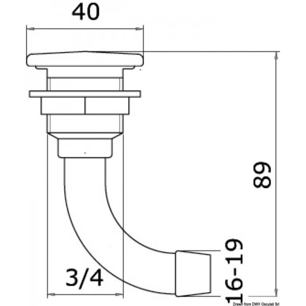 Sfiato a filo 90° in ottone cromato Ø19 mm - N°2 - comptoirnautique.com
