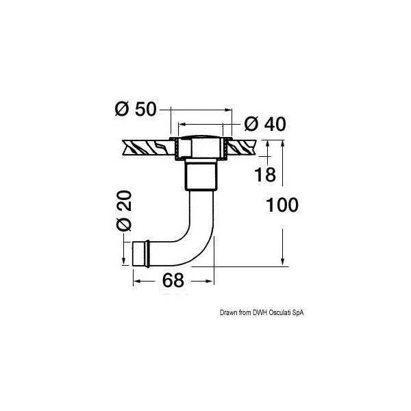 Bocchetta in ottone cromato, angolo 90°, diritta 20 mm - N°2 - comptoirnautique.com