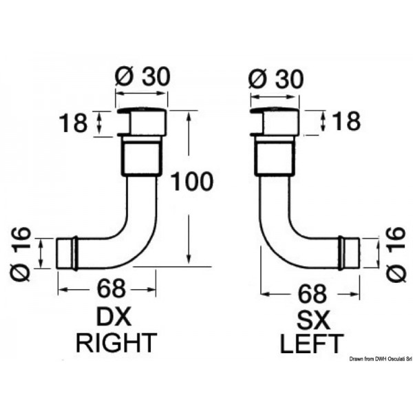 Chrome-plated brass vent bent 90° straight 16 mm - N°1 - comptoirnautique.com