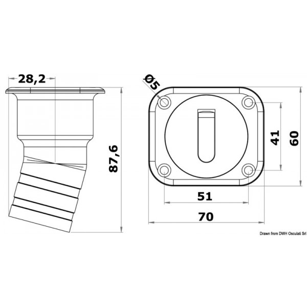 Quadrado Tampa do depósito de combustível, versão curta 38 mm - N°5 - comptoirnautique.com