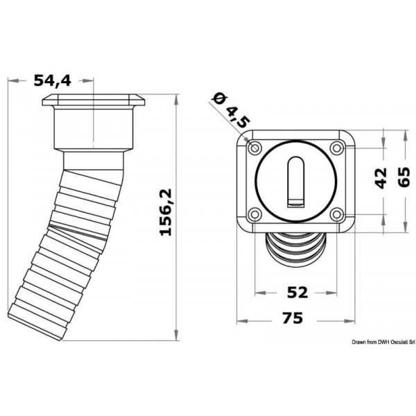 Batoque de água quadrado versão longa 38 mm - N°5 - comptoirnautique.com