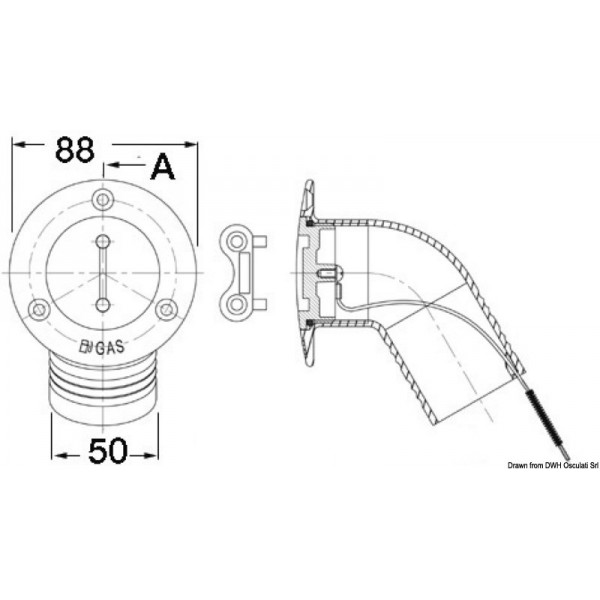 Tapón DIESEL inclinado 30° AISI316 pulido espejo 50mm - N°1 - comptoirnautique.com