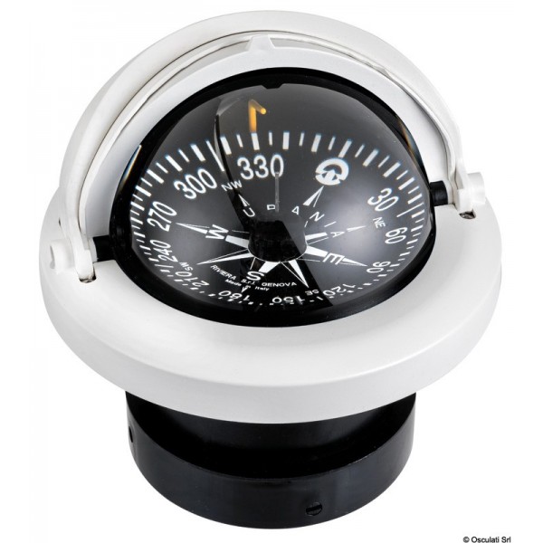 4 "Bussola RIVIERA con cupola a rosa bianca/cassa a rosa piatta nera - N°1 - comptoirnautique.com
