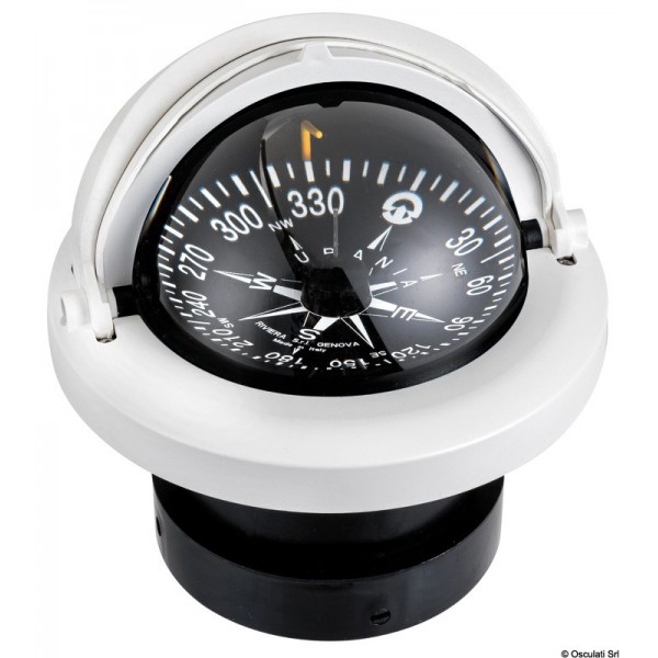 4"-Kompass RIVIERA mit Kuppel weißrosa/schwarzes Gehäuse flachrosa - N°1 - comptoirnautique.com 