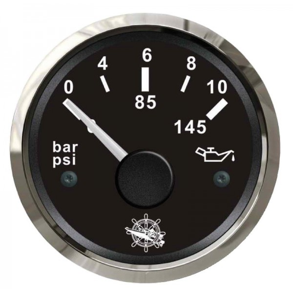 Oil pressure gauge 0/10 bar black/polished - N°1 - comptoirnautique.com