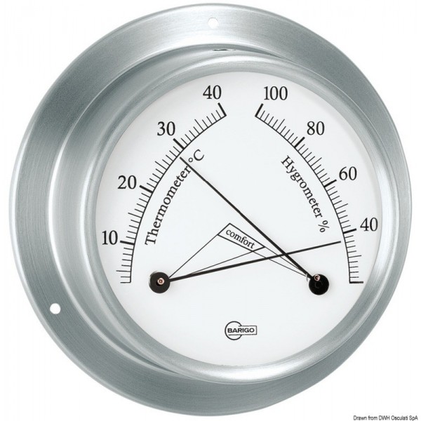 Hygro-Thermometer Barigo Sky Edelstahl satiniert/weiß - N°1 - comptoirnautique.com