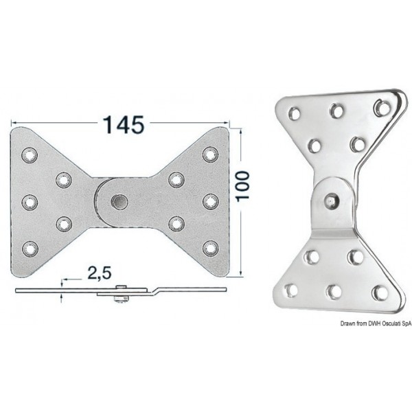 Charnière inox lat. 145x100  - N°1 - comptoirnautique.com
