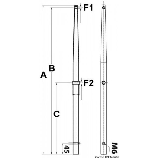 Candlestick f. male base AISI316 625 mm - N°2 - comptoirnautique.com 