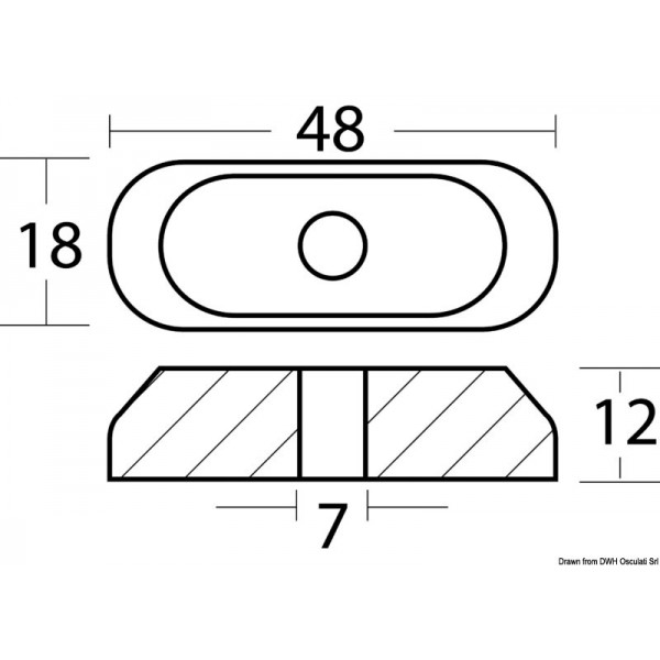 Piastra anodica 2/5 HP senza foro di intaglio Ø 7 mm - N°2 - comptoirnautique.com