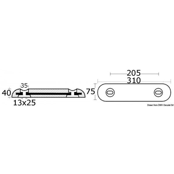 Anodo imbullonato in magnesio 200 mm - N°2 - comptoirnautique.com