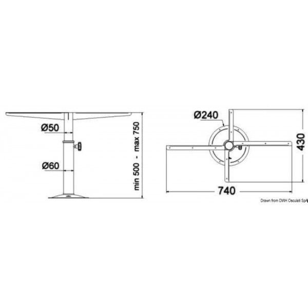 Telescopic turntable support 500/720 mm - N°2 - comptoirnautique.com