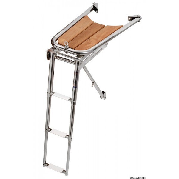 Escalera de 3 peldaños Delphinière AISI 316/teck - N°1 - comptoirnautique.com