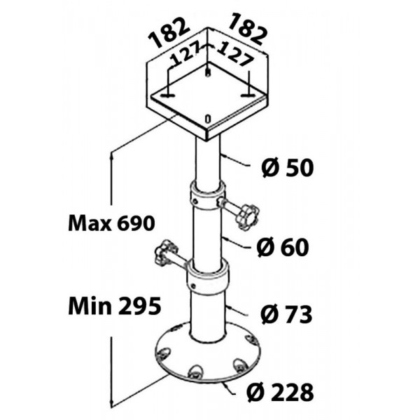 Aluminium tri-telescopic table base - N°4 - comptoirnautique.com