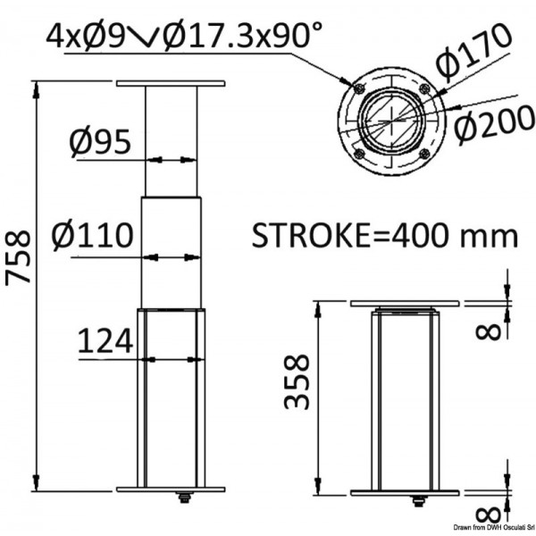 Pied table rond aluminium anodisé 3 stades 12V  - N°4 - comptoirnautique.com