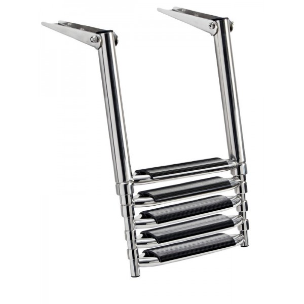 Wide telescopic ladder AISI316 black 5 steps - N°1 - comptoirnautique.com