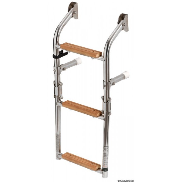 Scala in acciaio inox a 3 gradini in Iroko - N°1 - comptoirnautique.com