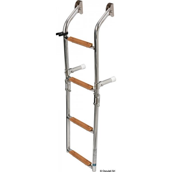 Scala in acciaio inossidabile con 4 gradini in Iroko - N°1 - comptoirnautique.com