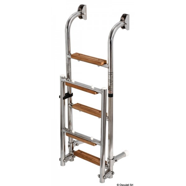 Scaletta in acciaio inox con 5 gradini in Iroko - N°1 - comptoirnautique.com