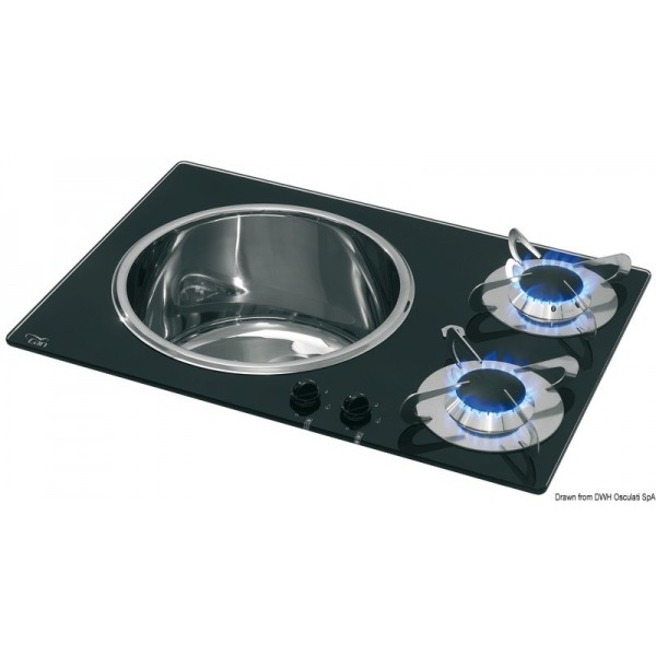 Piano di lavoro in cristallo smaltato in acciaio inox 2 x 1750 W - N°1 - comptoirnautique.com