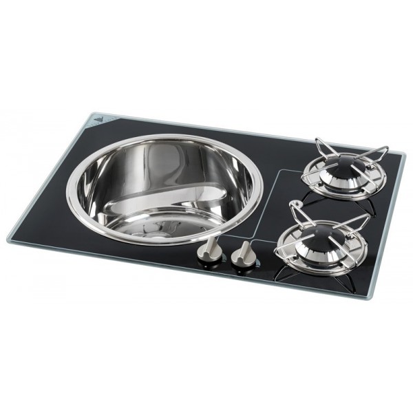 Piano di lavoro in cristallo smaltato in acciaio inox 2 x 1750 W - N°1 - comptoirnautique.com